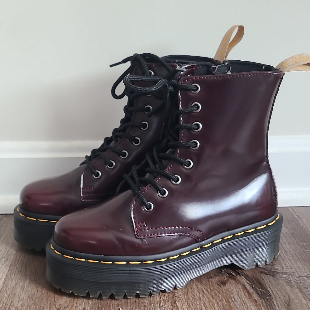 Dr. Martens Jadon Vegan Cherry Red Platform Boots